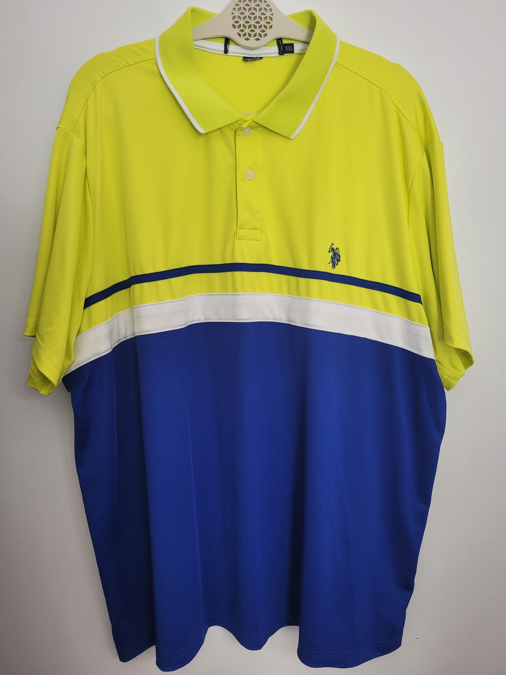 U.S. Polo Assn. Men's 2XL Colorblock Performance Polo Shirt Yellow/Blue/White